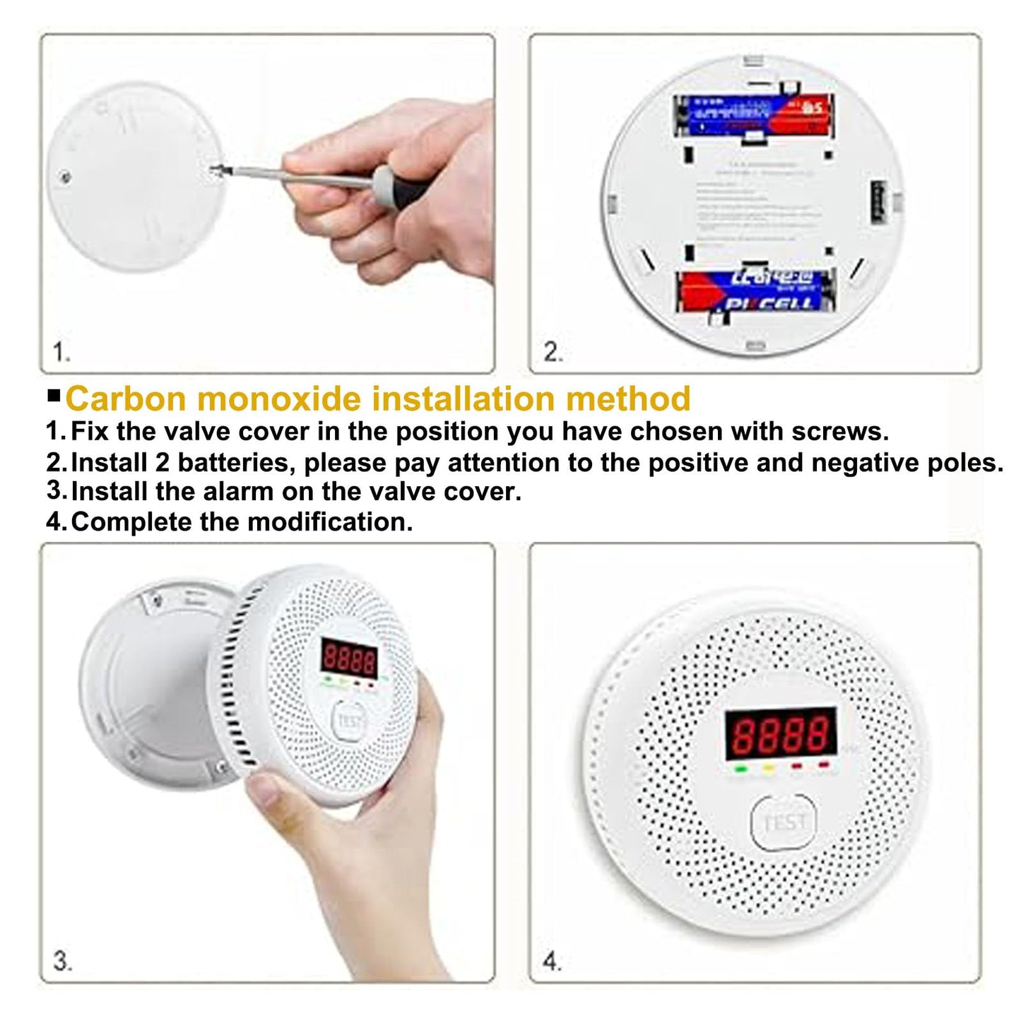 Vzmcov Carbon Monoxide and Smoke Detector LCD Display, Battery Powered, Dual sensors, 85dB Voice Alarm and Real-time Tracking, Suitable for Home/Kitchen/Bedroom/RV (Small Screen, 1Pack-CO&Smoke)