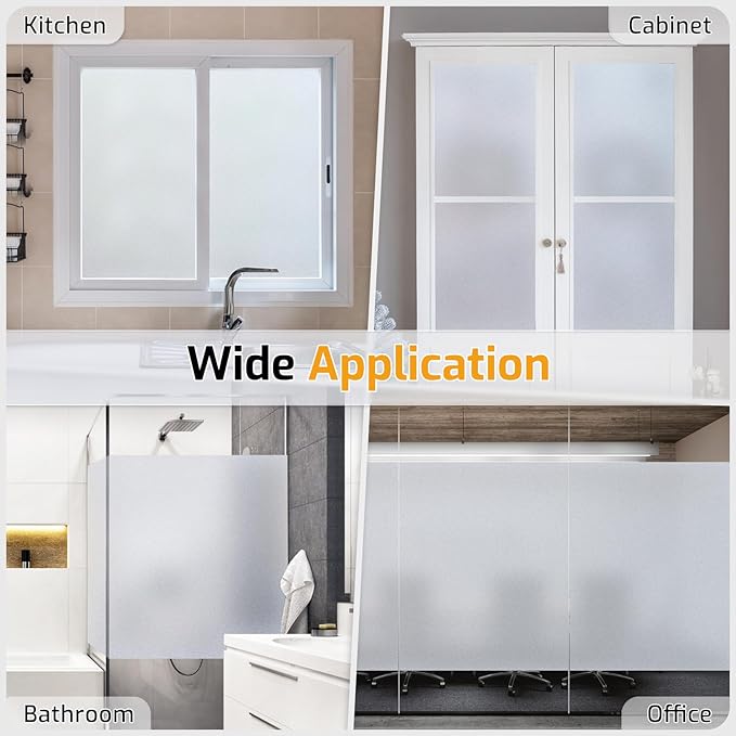 LUTE Window Privacy Film, Frosted Glass Window Film for Bathroom, Static Cling Removable Heat Control Glass Coverings, Non Adhesive Opaque Door Sticker for Home Office (Pure, 23.6" x 157.4")