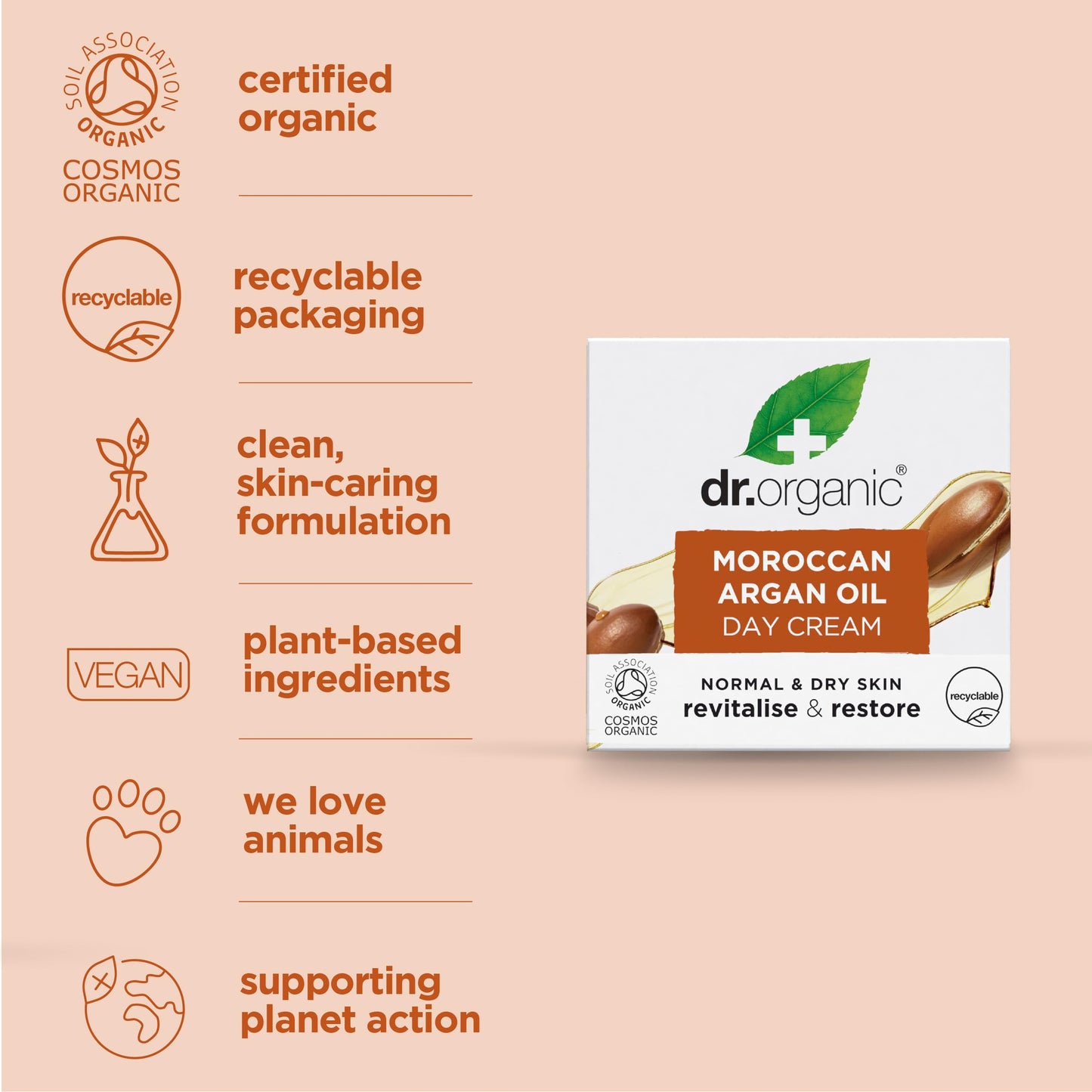 Dr. Organic Moroccan Argan Oil Day Cream | Nourishing Day Therapy Cream, For Normal to Dry Skin, Revitalizing, Vegan, Certified