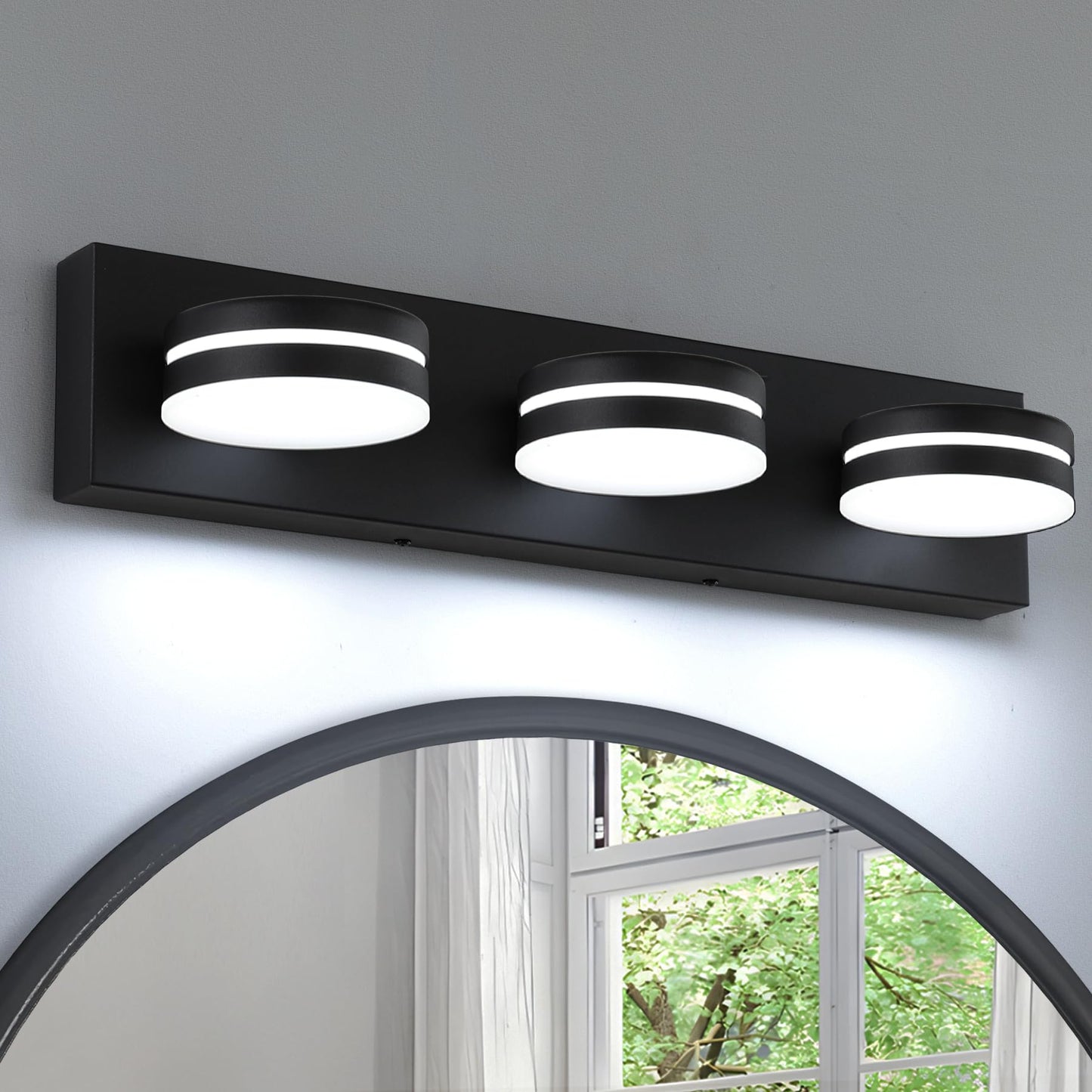 Bicrink 3-Light Bathroom Vanity Light Over Mirror, (24inch Dimmable) Matte Black LED Vanity Lighting Fixtures, Modern Bathroom Wall Light Fixtures with 360°Rotating Lamp Head (Cool White 5500K)