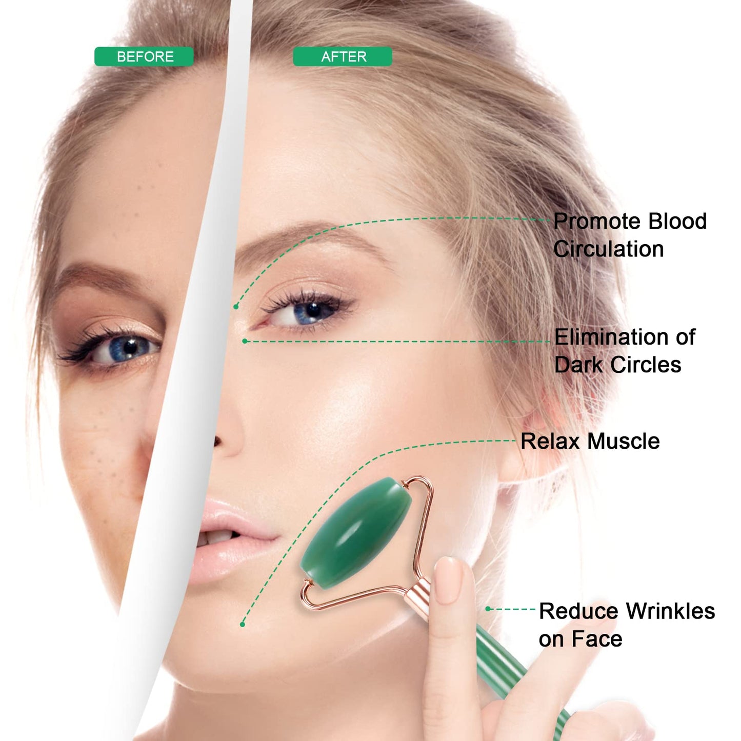 Jade Roller for Face, Facial Roller Massager Skin Care Tool, Gua Sha Facial Tools for Face, Neck, Eyes, Reduce Puffiness of The