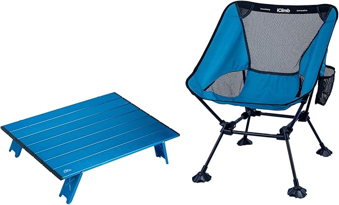 iClimb 1 Mini Folding Table and 1 Anti-Sinking Large Feet Chair Bundle, Ultralight Compact for Single Person Outdoor Backp...