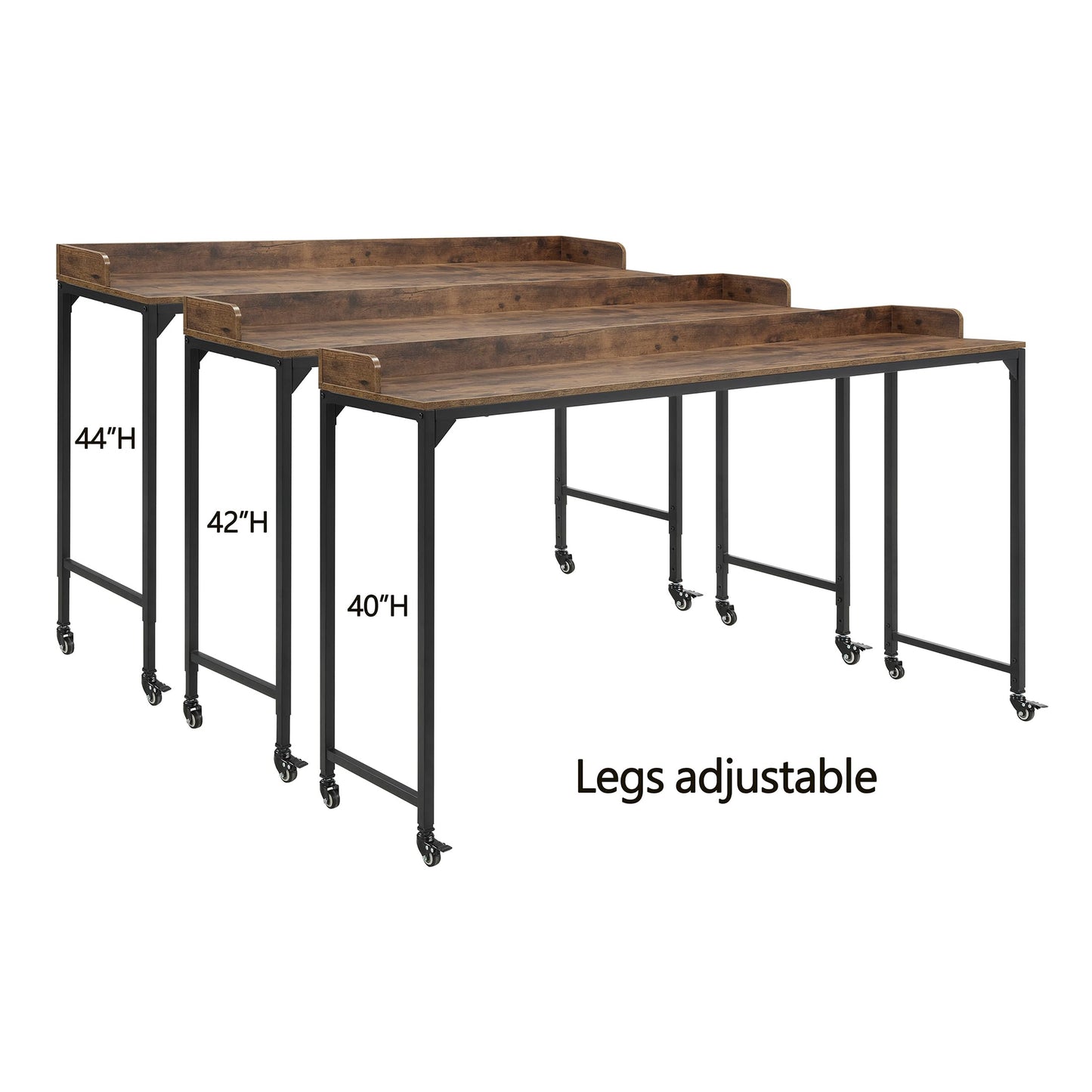 Lexicon Overbed Table with Wheels, Mobile Bed Desk with Metal Leg, 72" W Queen Size Rolling Desk Adjustable Height, Standing Workstation Laptop Desk, Portable Desk, Brown