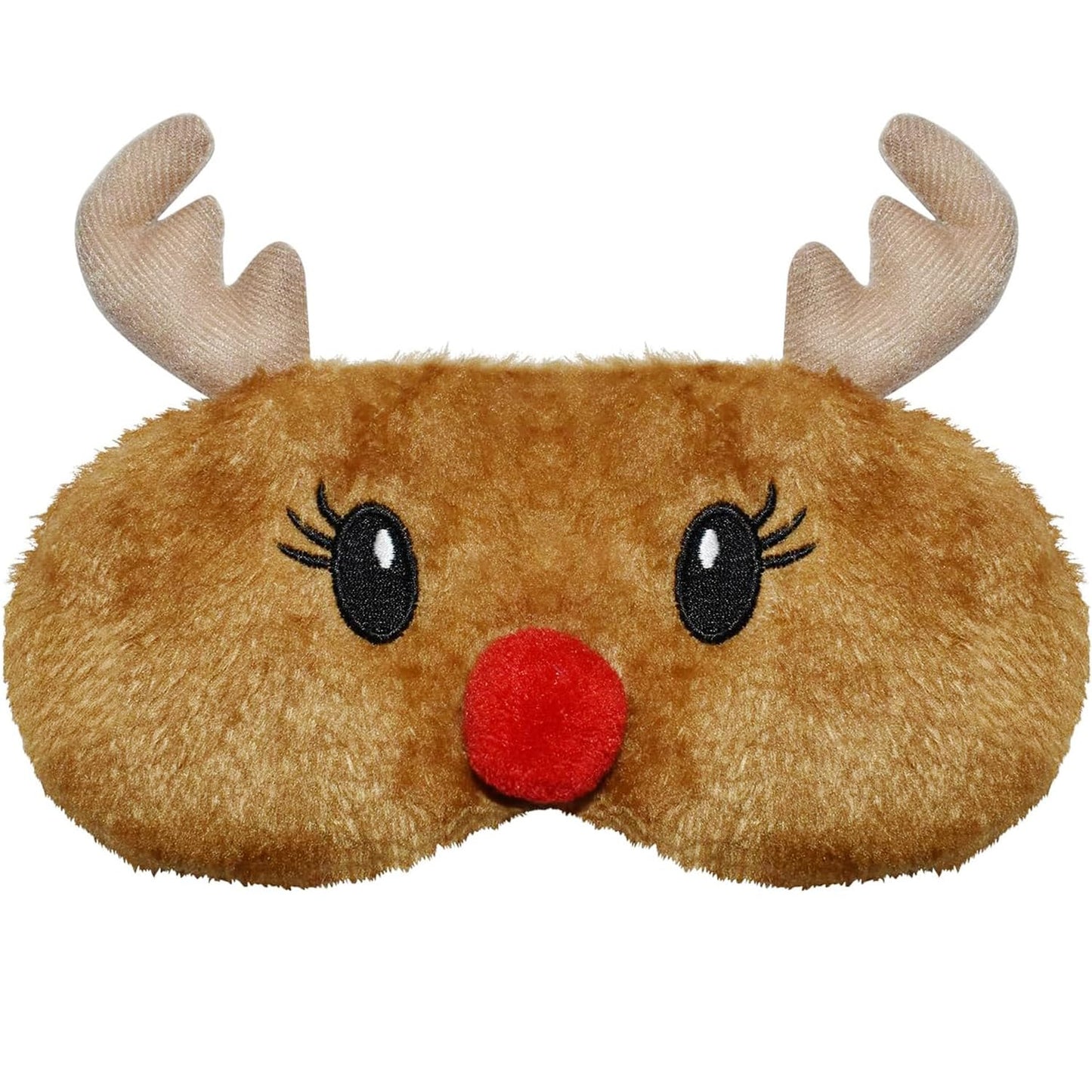 Mezeic Christmas Reindeer Sleep Mask Cute Antler Eye Masks Sleeping Soft Plush Cartoon Blindfold Funny Animal Eye Cover Xmas Presents for Women Men (Xmas Reindeer,Brown)