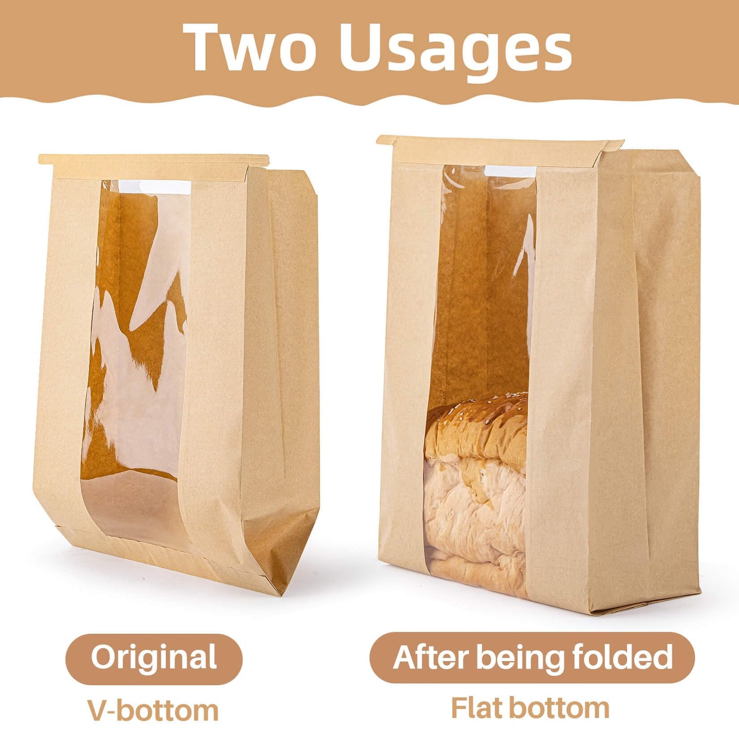 MAQIHAN 24 Bread Bags with Reusable Ties - Homemade Sourdough Bread Storage Bags Brown Paper Bagel Loaf Bakery Bags with Window Toast Bags with Resealable Ties Disposable Baked Goods Sale Packaging