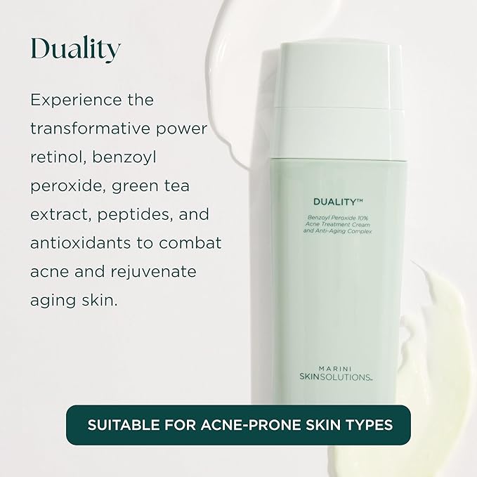 Marini SkinSolutions Duality - Benzoyl Peroxide 10% Acne Treatment Cream & Anti-Aging Retinol - Reduce the Appearance of Acne, Blemishes, Fine Lines, Wrinkles - Cruelty Free - Made in the USA - 1 oz
