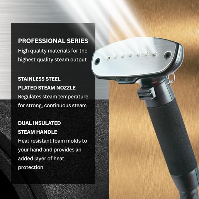 SALAV Limited Edition Professional Series Dual Bar Garment Steamer with Foot Pedals, Stainless Steel Steam Plate, Retractable Power Cord, 1.8L (60.8 oz) Water Tank, 1500 watts, 60+mins of Steam
