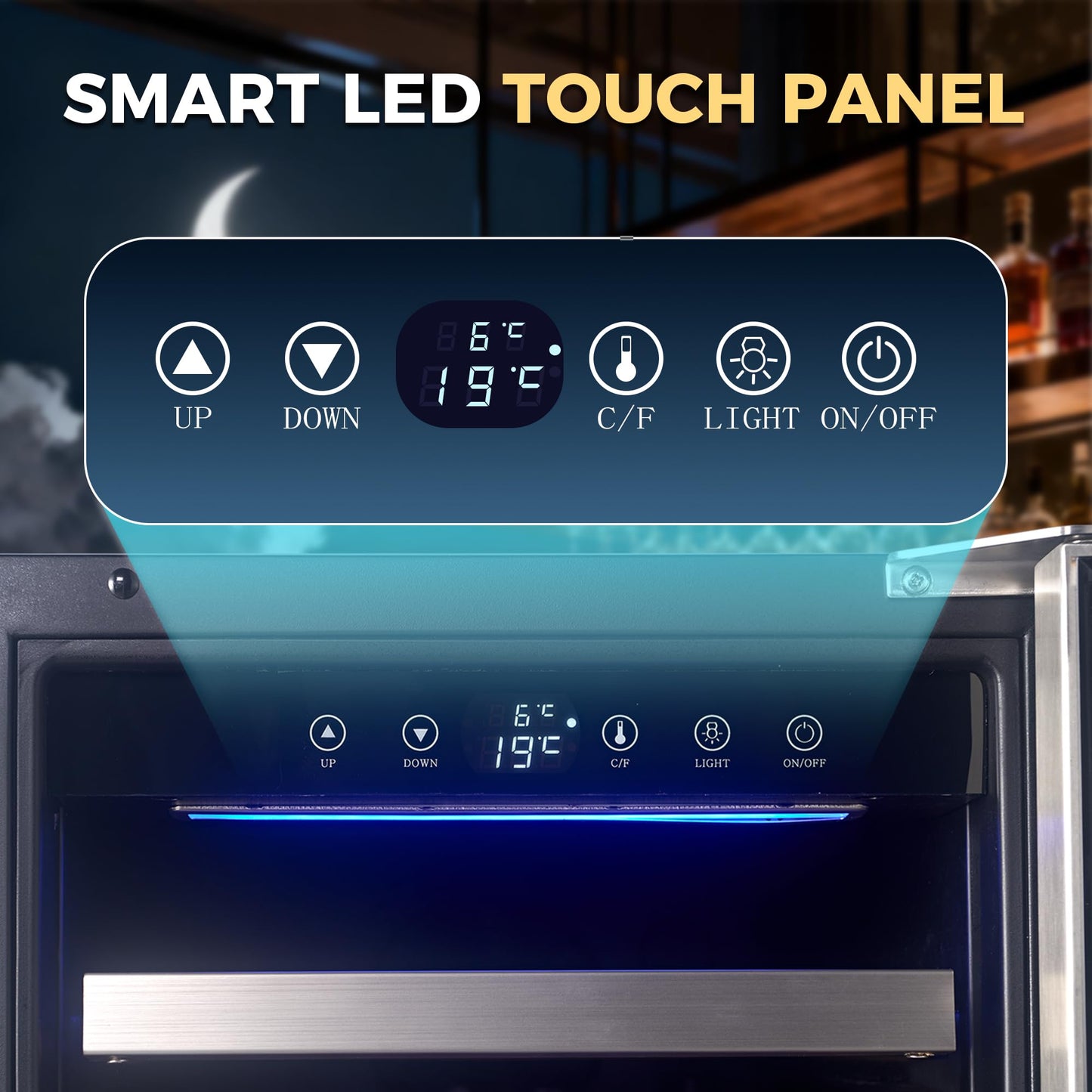 Iceblue Wine Fridge, 33 Bottles Wine Cooler Refrigerator, 41℉-72℉ Adjust Temperature Mini Fridge, Built-in Wine Refrigerator, Freestanding Beverage Refrigerator for Home, Office, Bar, Gift - Silver