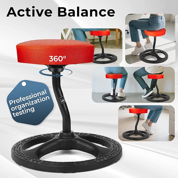 Upaloop ADHD Chair for Kids, Yoga Chairs for Adults, Wobble Stool Active Flexible Seating Desk Chair with Non-Slip Base and Washable Seat Cover for Stability, Balance, Yoga, Office, School, Classroom
