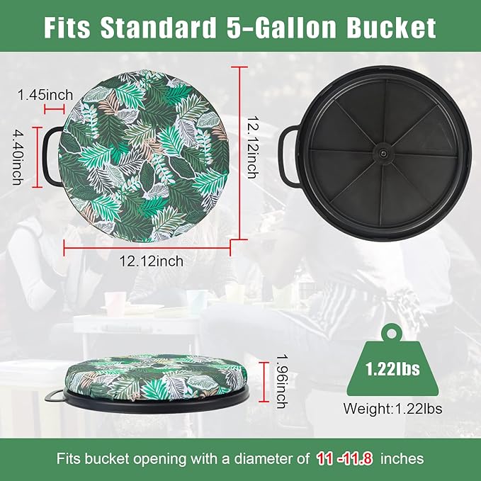 Foxtune 360-Degree Swivel Bucket Seat, 5 Gallon Bucket Lid, Spin Bucket Seat Cushion, Silent, Comfortable, Water-Resistant, for Fishing, Gardening, Hunting and Camping