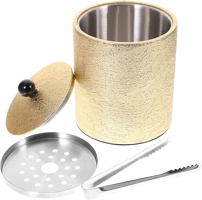 Stainless Steel Ice Bucket with Lid and Ice Tong Ice Bucket Wine Bucket for Cocktail Bar Whisky Wine Gold