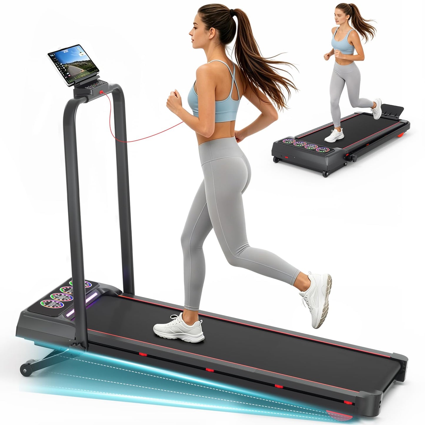 Ecogou Walking Pad Treadmill with 12% 12-Level Auto Incline,2 in 1 Foldable Under Desk Treadmill with Handle Bar,450 lbs Capacity RGB LED Screen Compact Treadmills for Home Hiking