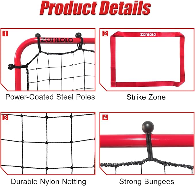 Zonlolo Baseball Pitchback Net, Rebounder Net, Pitching Return Trainer,Three Angles Without Adjusting, Perfect for Solo Playing Catch