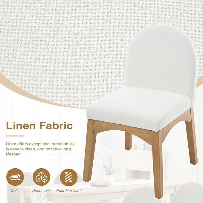 DUOMAY Modern Dining Chairs Set of 6, Mid Century Linen Fabric Upholstered Dining Room Chairs Kitchen Chairs with Solid Rubberwood Legs, Armless Accent Side Chairs, Beige