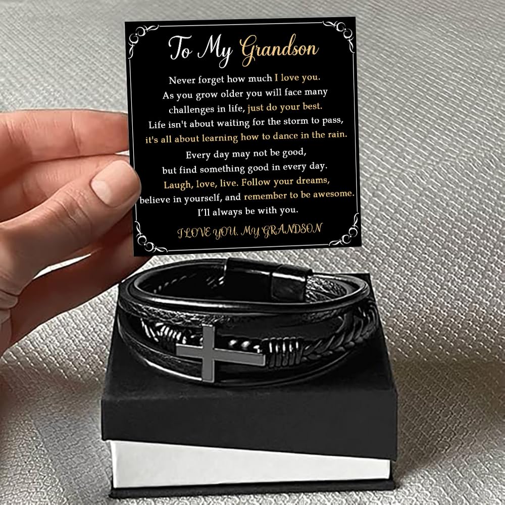VIRAGIL To My Grandson Bracelet Gifts For Grand Son, Grandson Bracelet From Grandparents, Nephew Guy Friends, Valentines Birthday Graduation Day Christmas Easter Gifts For Teenage #7