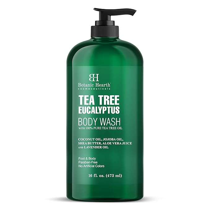 Botanic Hearth Eucalyptus & Tea Tree Body Wash – Refreshing & Invigorating Shower Gel for Men & Women, Helps Soothe Skin, Sulfate & Paraben Free – 16 fl oz