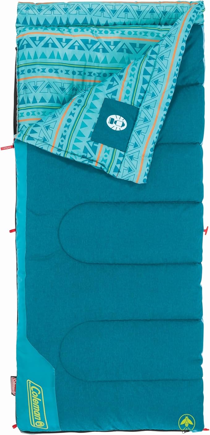 Coleman Kids 50°F Sleeping Bag, Comfortable Youth Sleeping Bag for Sleepovers & Camping, Fits Children up to 5ft Tall, Glo...