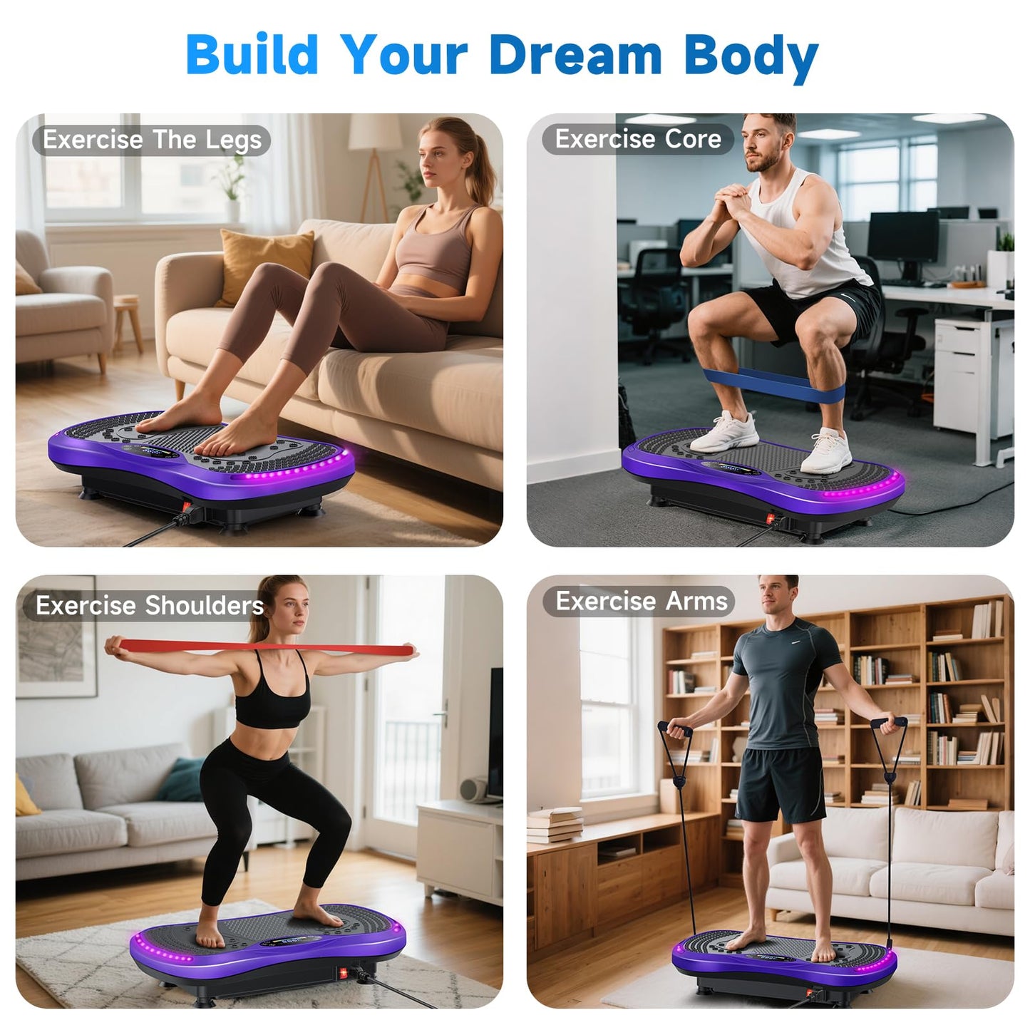 Vibration Plate Exercise Machine for Lymphatic Drainage, Vibration Machine for Full-Body Weight Loss Shaping, Vibrate Fitness Platform 400 Lbs & 200 Adjustable Speeds for Women Men Home Gym Purple