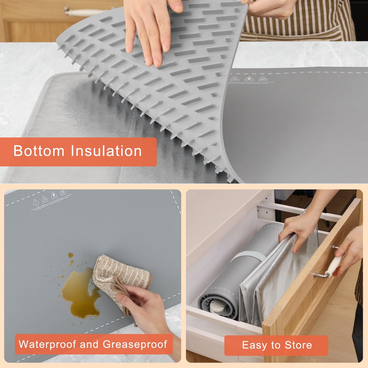 FYY Extra Large Warming Mat for Food with Heat Resistant Pad, Prevent Countertop Cracks, Keep Meal Warm, Rapid and Full Surface Heating, 6 Temp Settings, 6H Timer, Rollable Portable Food Warmer, Grey