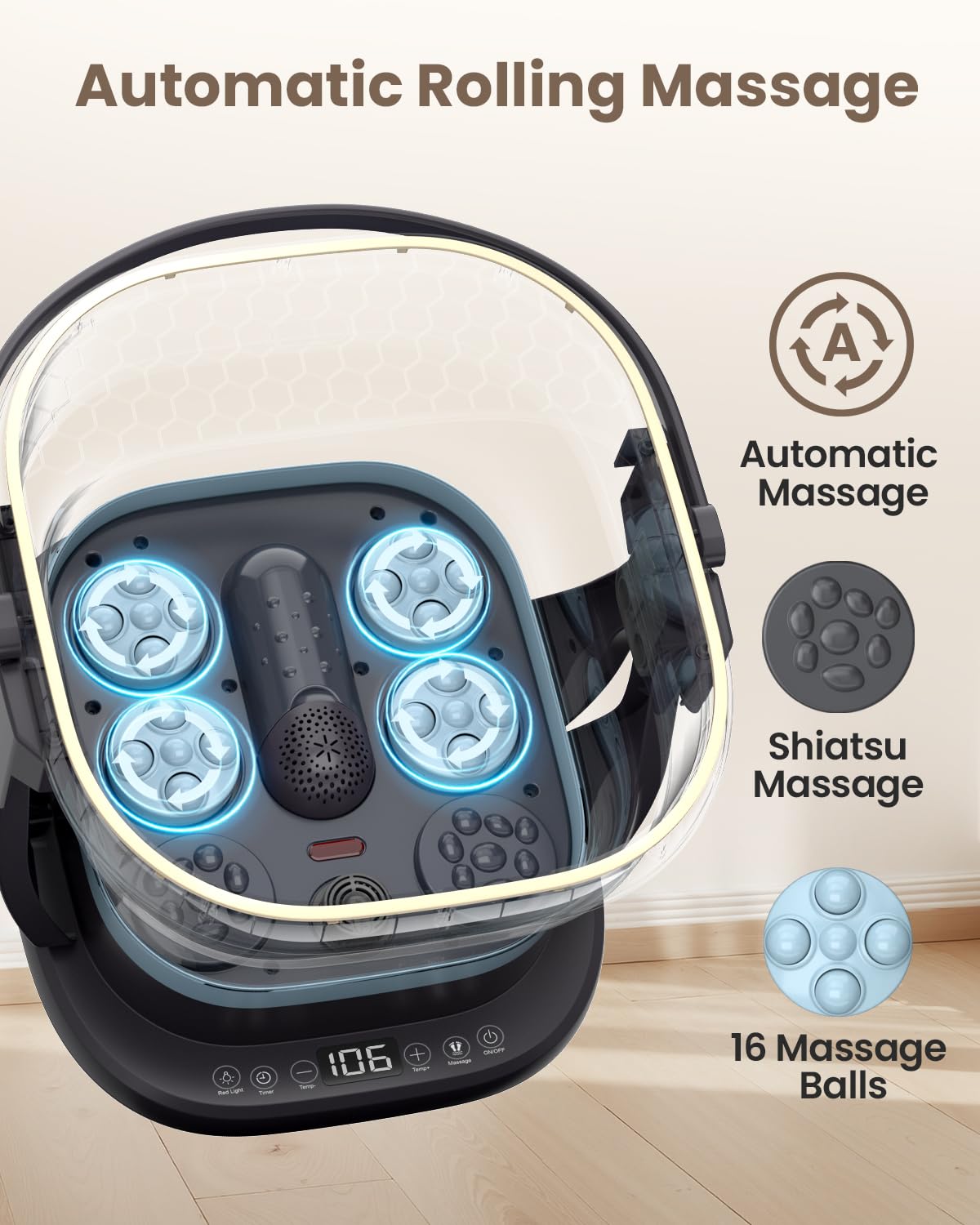 Puboo Electric Foot Bath Massager with Remote, 16 Motorized Massage Balls for Stress Relief, Collapsible Foot Spa Bath Massager