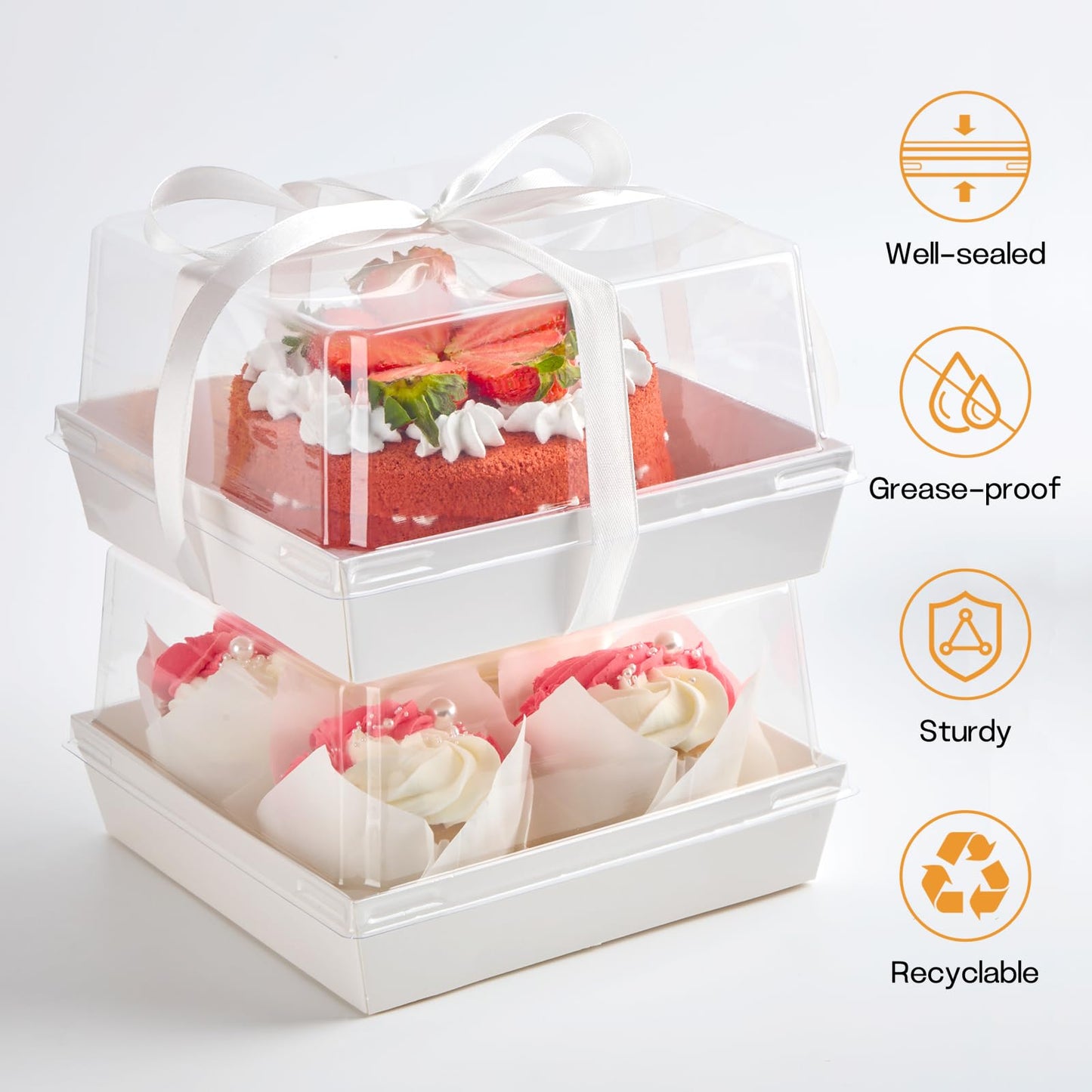 ZORRITA 7 x 7 x 4 Inches Paper Cake Boxes with Clear Lids, 20 Pack Disposable Charcuterie Boxes Square Food Containers for 4-6 Inch Cake, Dessert, Pie, Cupcake, Bakery (White)