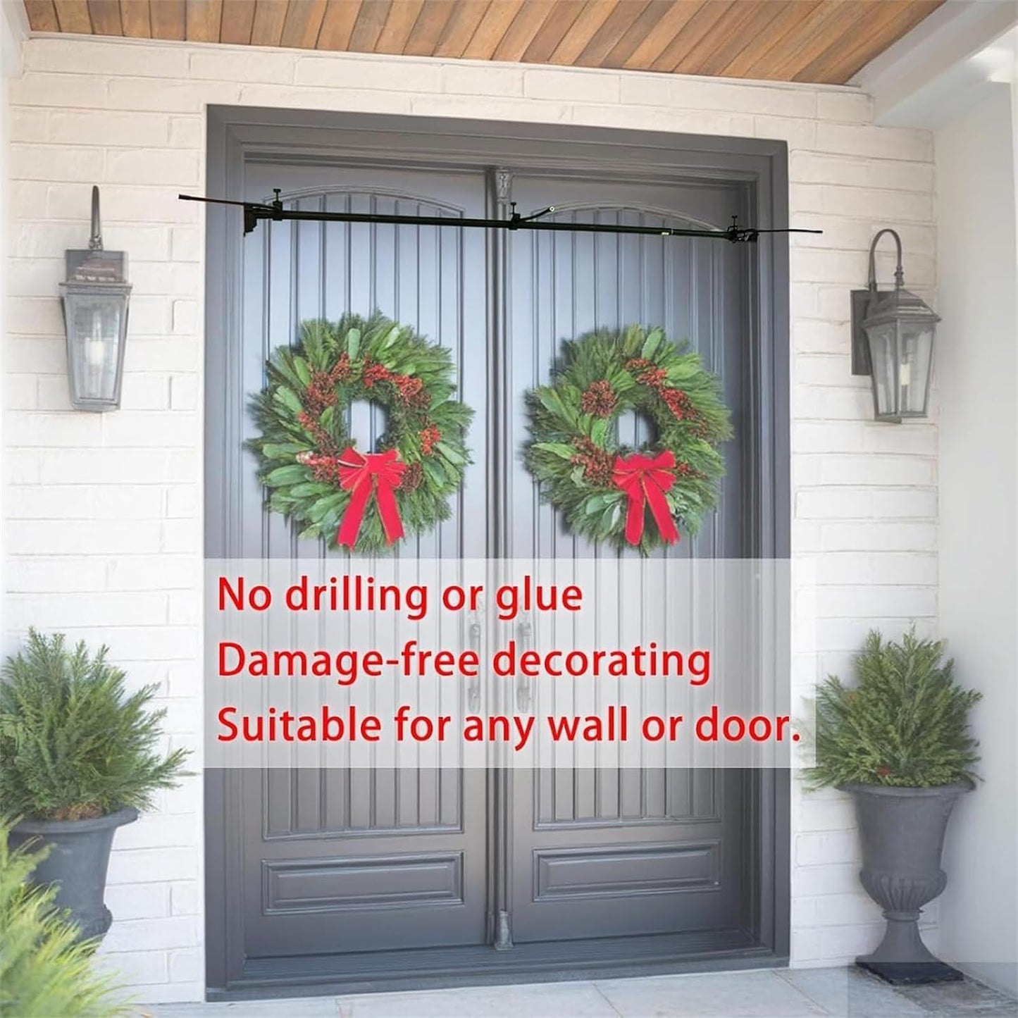 Garland Hanger for Front Door | Adjustable Fits 32"- 80" Doors | Heavy-Duty Christmas Halloween Decoration Holder for Wreaths, Lights & More | No Screws, Drilling, Glue-Damage-Free