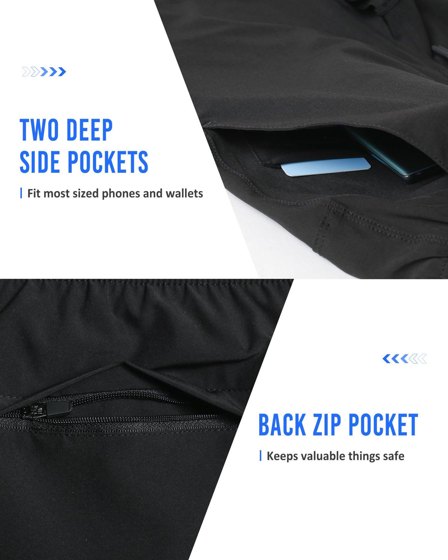 maamgic Mens Running Shorts Workout 6" Marathon Lightweight Quick Dry Gym Shorts with Zip Pocket Black Large
