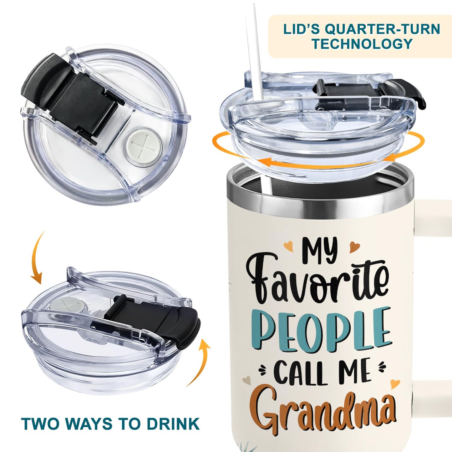 Couple Fox Grandma Gifts from Grandkids, Granddaughter, Grandson, Grandchildren - Practical Mothers Day, Birthday, Christmas, Mother's Day, Ideas Gifts for Grandma Tumbler 40oz with Handle & Straw