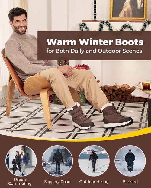 FitVille Wide Mens Snow Boots Fur Lining Extra Wide Winter Boots for Men Non-slip Warm Shoes for Outdoor Hiking