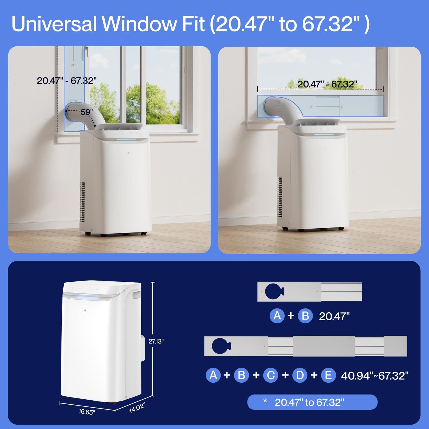 DELLA Sylro Series Smart Portable AC, 12,000 BTU Free-Standing Cooling AC with Fan & Dehumidifier, 45dB Ultra Quiet, APP/Voice/Remote Control, 4 Speed, Turbo & Sleep Mode, Fits 20.5"–67.3" Windows
