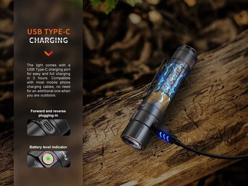 Lumintrail Fenix E35R EDC Flashlight, 3100 Lumens USB Rechargeable LED Flashlight with 5100 mAh Battery, 6 Lighting Modes, with a Wall Plug