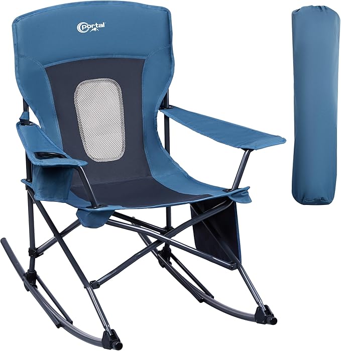 Portal Outdoor Rocking Chair Camping Folding Portable Rocker with Cup Holder Side Pocket Carry Bag, Support 350LBS (Mesh B...