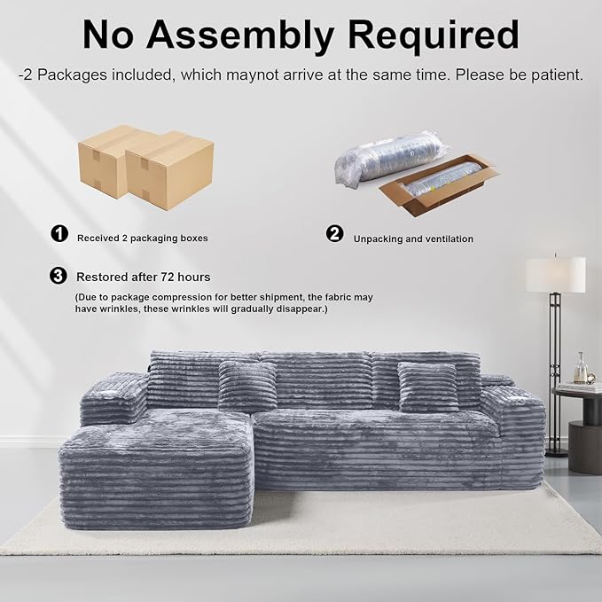 Cloud Sectional Couch with L-Shape Chaise, Modern Modular Sofa with Deep Seat, Built-in Cup Holder & Storage Pocket for Living Room Bedroom, No Assembly Required (Light Gray, Right Sitting Chaise)