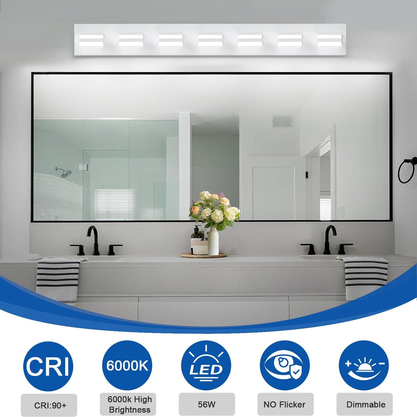 IZORRO LED Modern Bathroom Lights Fixtures(7-Light,Dimmable),Matte White Acrylic Wall Lighting,Vanity Lights for Bathroom Over Mirror - 6000k 40In （No Assembly Required）