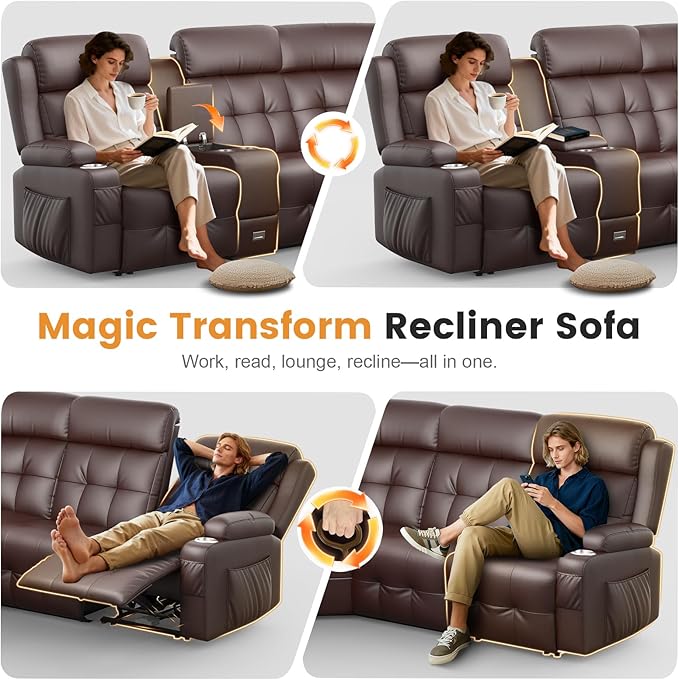 Aotolo Reclining Sectional Couches for Living Room, L Shaped Large Sectional Reliner Sofa, Faux Leather Couch, Home Theater Seating with Console, Recliner Couch & Sofa