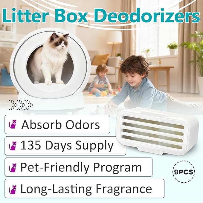 9 Pcs Deodorizer for PetSafe ScoopFree SmartSpin Self-Cleaning Cat Litter Box & HHOLOVE Self-Cleaning Cat Litter Box, Natural Essential Oils, Cat Friendly, Odor Control, Keep Home Fresh