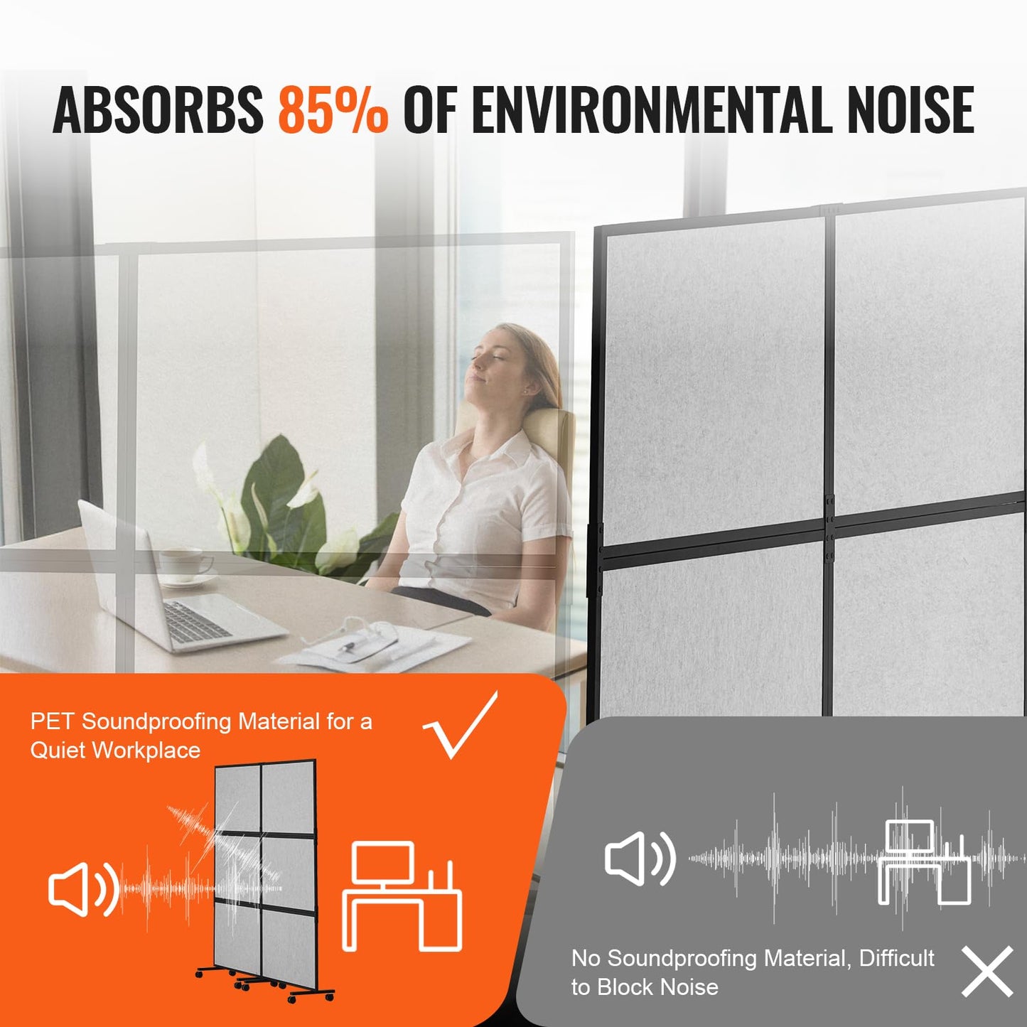 VEVOR Office Divider, 2 Panel Office Partition, Freestanding Office Divider Wall Partition & Privacy Divider Reduce Noise and Room Separation, Light Grey