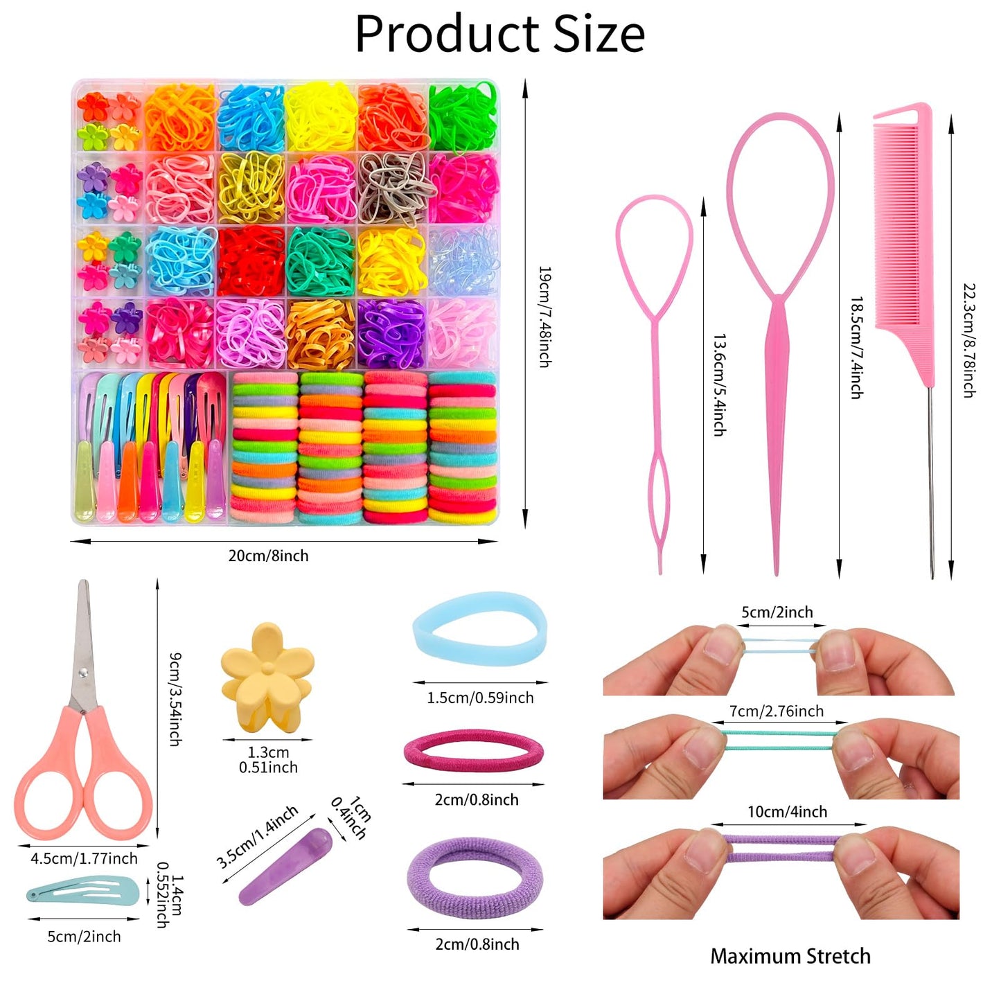 Girl Hair Accessories Set, Toddler Colorful Elastic Hair Ties Small Elastic Rubber Bands for Hair Baby Hair Ties Set with Hair Clips