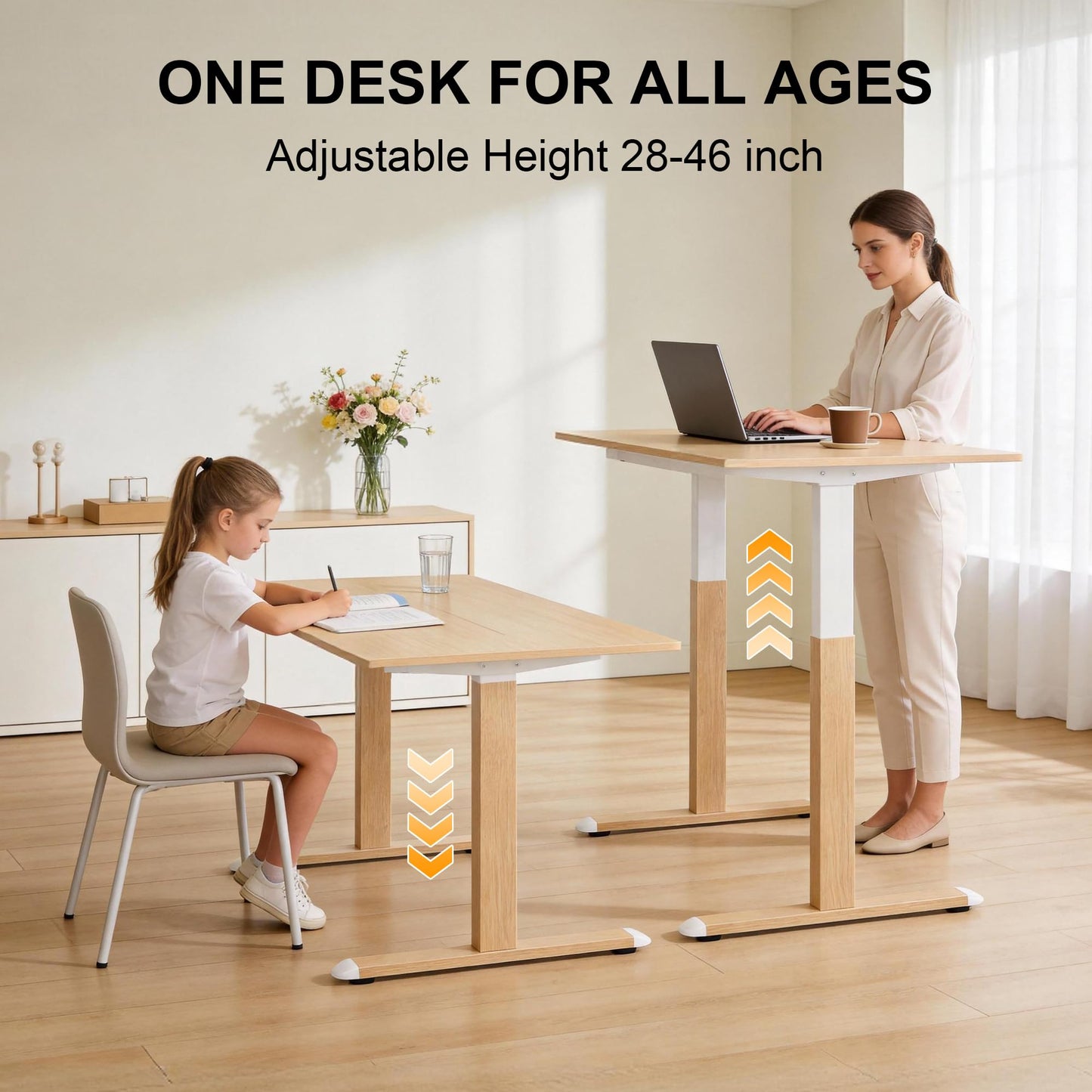 Fromann Standing Desk Frame White Dual Motor Electric Adjustable Height 2 Stage Wood Grain Legs 250 LBS Heavy Duty Ergonomic for Home Office