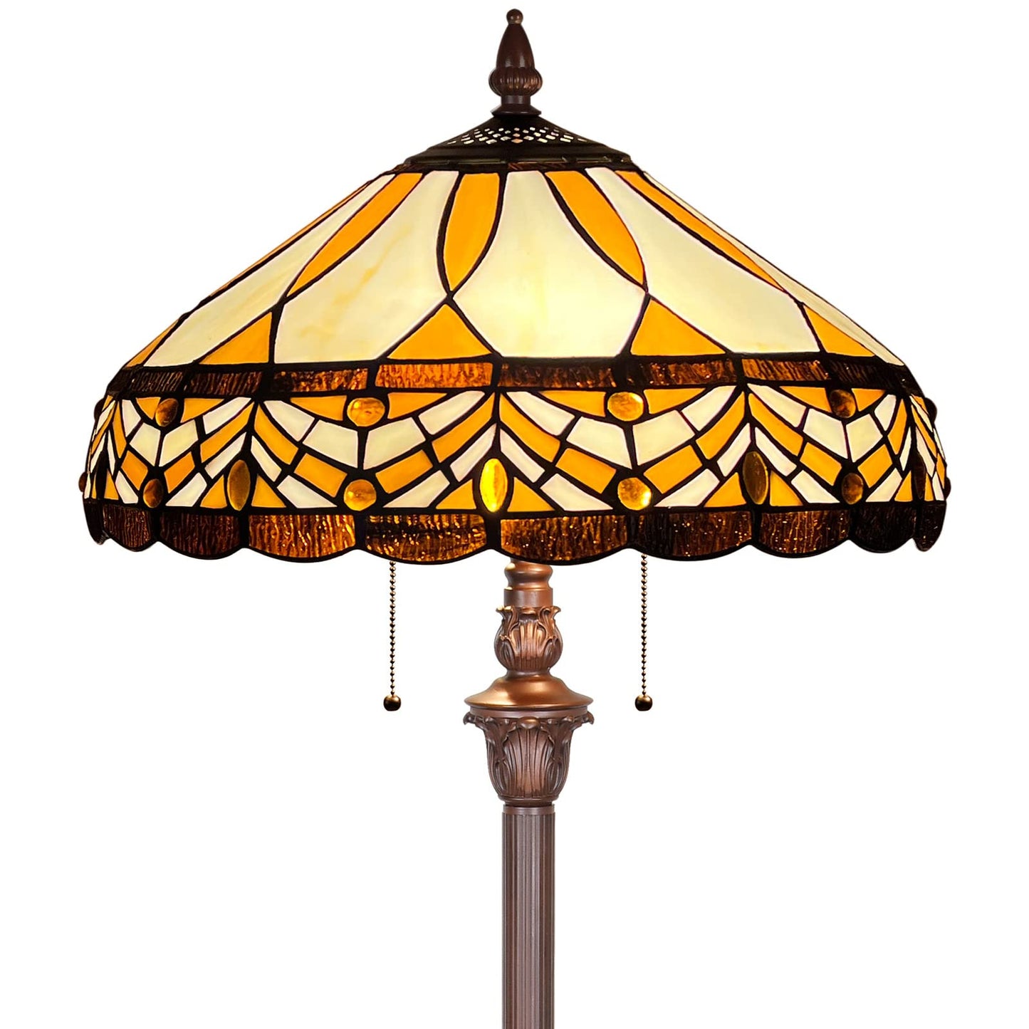 Capulina Tiffany Floor Lamp Amber Melody Antique Style Stained Glass Standing Reading Light 2-Light 16X16X66 Inches for Living Room Bedroom Home Office