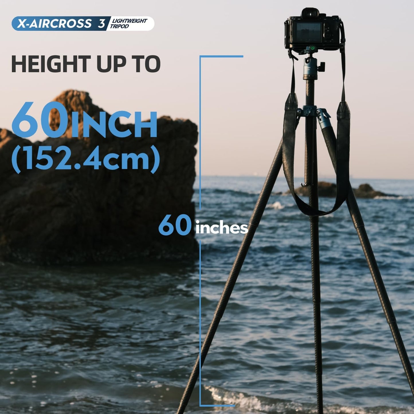 Fotopro Carbon Fiber Tripod 60 Inch 360 Degree Ball Head Quick Release Plate Lightweight Camera Tripod for Travel Folded Height Only 14.2", Max Loads up to 22lbs, X-Aircross 3 Blue