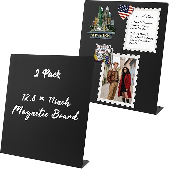 2 Pack Magnet Board,Black Magnetic Board,Metal Magnetic Bulletin Board,Magnet Display Stand for Home, School, Kitchen, Office
