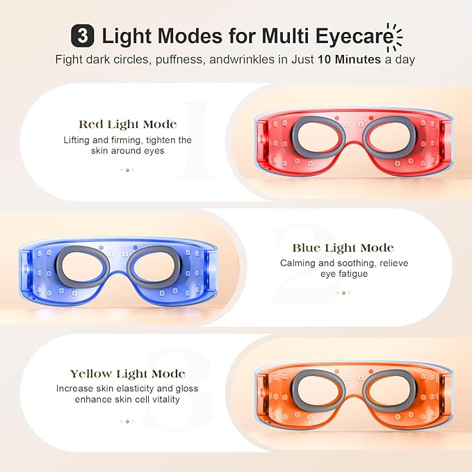 Red Light Therapy for Eyes, 3 Modes Under-Eye Red Light Eye Mask, Eye Massager for Fine Lines Eye Bags and Dark Circles for Men Women(Blue)