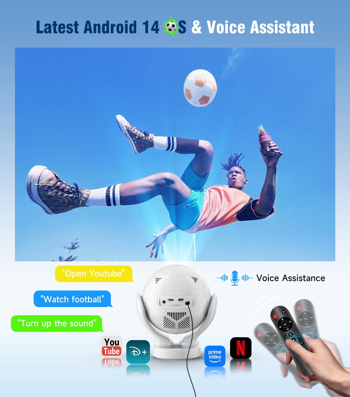 Magcubic HY320F Soccer Projector, Native 1080P 4K Support, WiFi 6 Bluetooth 5.4, 400 ANSI, Android 14, Electric Focus Short Throw, Portable Mini Projector for 2026 World Cup Home Theater Outdoor
