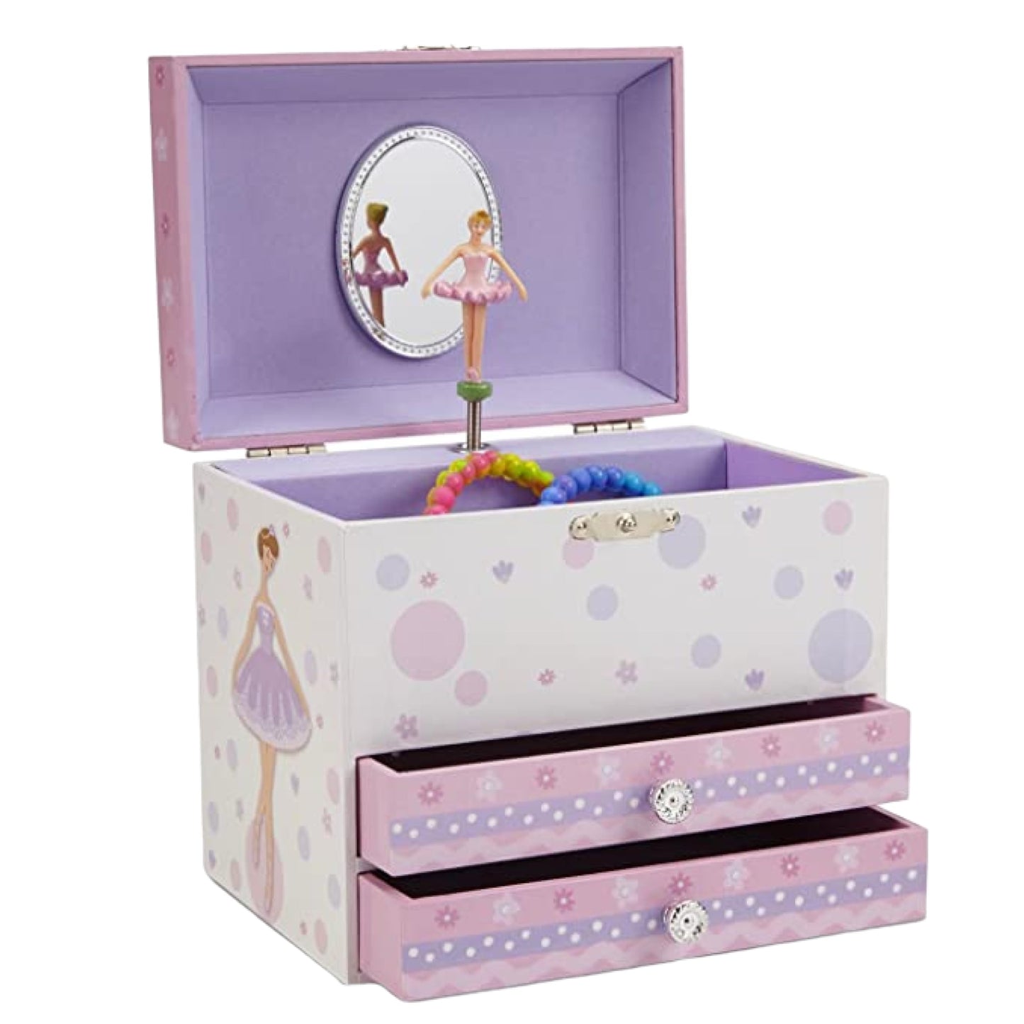 Jewelkeeper Jewelry Box for Girls with Ballerina and Music Box - Dual Drawers and Spacious Storage - Swan Lake Tune - White and Purple Jewelry Keepsake Chest - 6 x 6.75 x 5.25 Inches