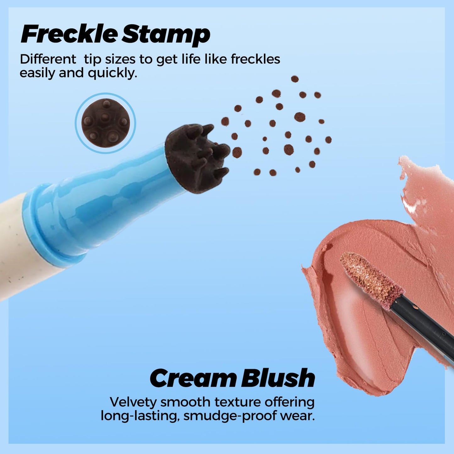 Erinde Natural Freckle Blush Pen, 2 in 1 Dark Brown Liquid Freckle Stamp & Coral Orange Liquid Blush for Cheeks, Long Lasting Wa