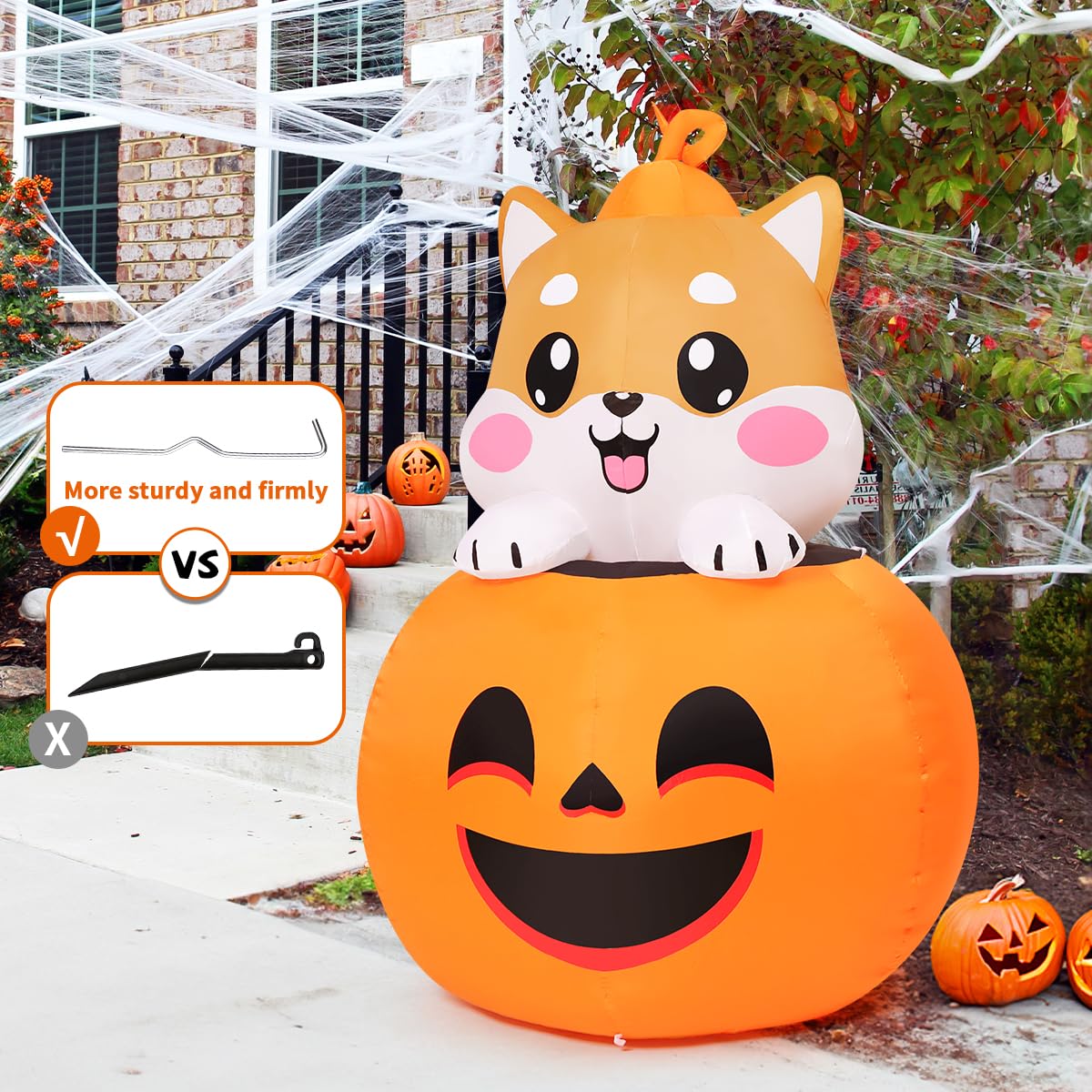 COMIN 5FT Halloween Inflatables Dog Lie on Pumpkin Blow Up Outdoor Yard Decorations with Built-in LEDs for Garden Lawn Decor