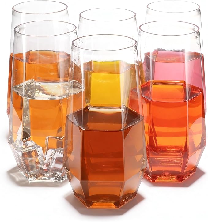 Goodluck 48 Clear Pack Diamond Unbreakable Stemless Plastic Glasses 9 Oz BPA-Free, Durable Disposable Wine/Champagne Flute...