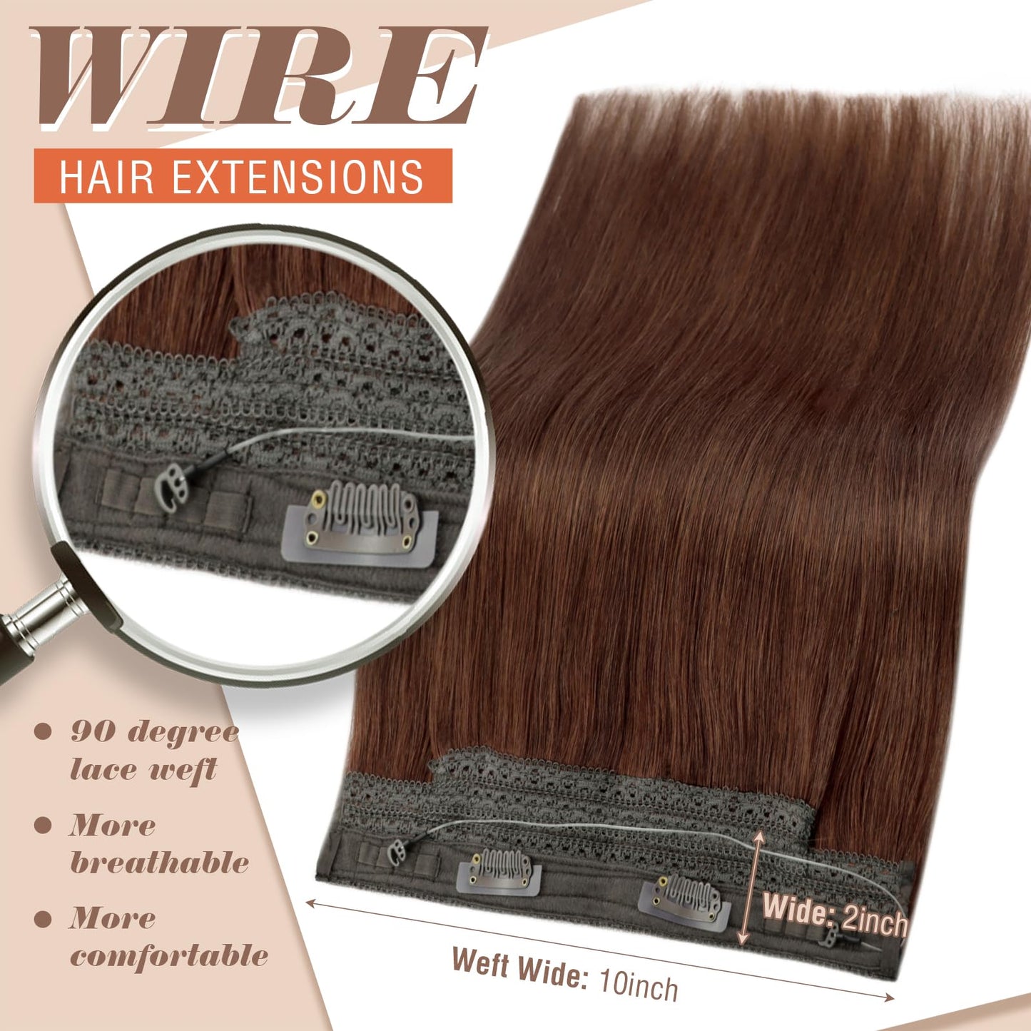 Sunny Wire Hair Extensions Human Hair invisible wire hair extensions Auburn Red #33 20 Inch