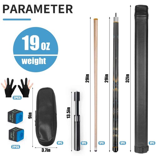 lotmusic Premium Pool Stick with Telescopic Fiber Extension Cue,58 Inch Professional Pool Cue Stick Set with Black Pool Cue Case & Billiards Accessories.